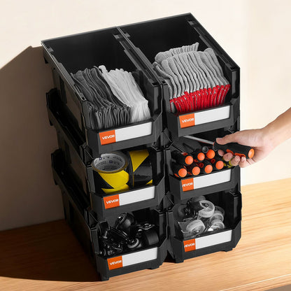 Plastic Stackable Storage Bins, 37.7 x 21.5 x 18 cm (6 Pack), Plastic Containers for Organizing and Storage Bins for Closet, Garage, Small Parts, Office Supplies and Other Accessories, Black - Image 8