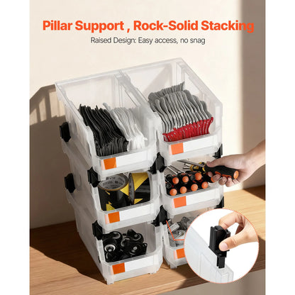 Plastic Stackable Storage Bins, 37.7 x 21.5 x 18 cm (6 Pack), Plastic Containers for Organizing & Storage Bins for Closet, Garage, Small Parts, Office Supplies, Other Accessories, Transparent - Image 4