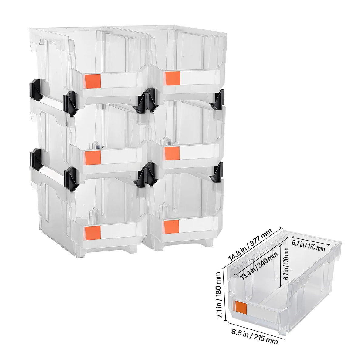 Plastic Stackable Storage Bins, 37.7 x 21.5 x 18 cm (6 Pack), Plastic Containers for Organizing & Storage Bins for Closet, Garage, Small Parts, Office Supplies, Other Accessories, Transparent - Image 8