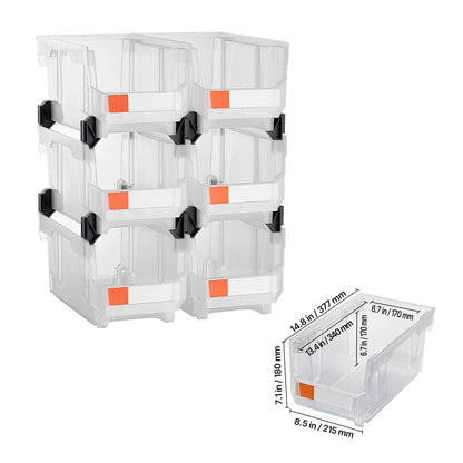 Plastic Stackable Storage Bins, 37.7 x 21.5 x 18 cm (6 Pack), Plastic Containers for Organizing & Storage Bins for Closet, Garage, Small Parts, Office Supplies, Other Accessories, Transparent - Image 8