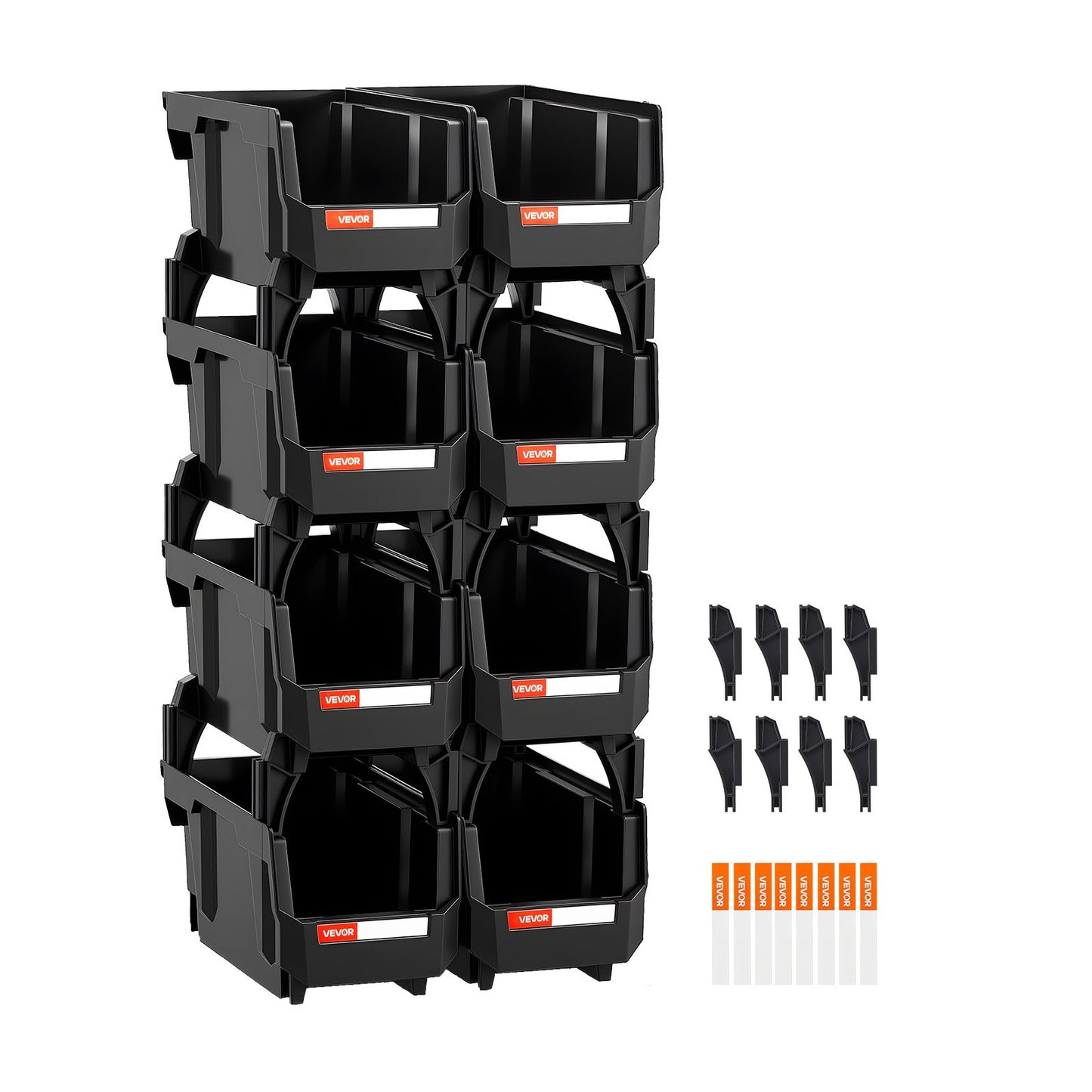 Plastic Stackable Storage Bins, 27.6 x 14 x 13 cm (8 Pack), Plastic Containers for Organizing and Storage Bins for Closet, Garage, Small Parts, Office Supplies and Other Accessories, Black - Image 9