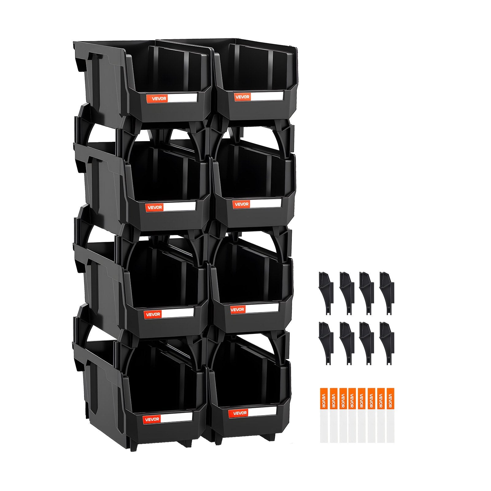 Plastic Stackable Storage Bins, 27.6 x 14 x 13 cm (8 Pack), Plastic Containers for Organizing and Storage Bins for Closet, Garage, Small Parts, Office Supplies and Other Accessories, Black - Image 9