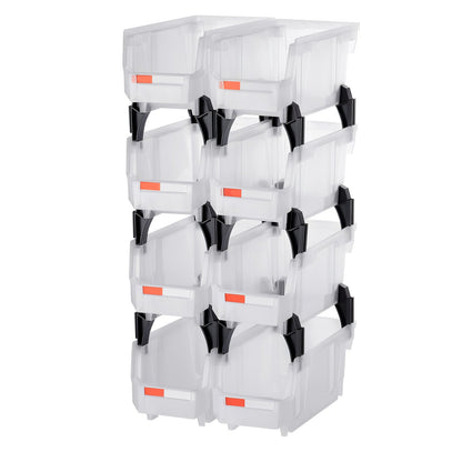 Plastic Stackable Storage Bins, 27.6 x 14 x 13 cm (8 Pack), Plastic Containers for Organizing & Storage Bins for Closet, Garage, Small Parts, Office Supplies, Other Accessories, Transparent