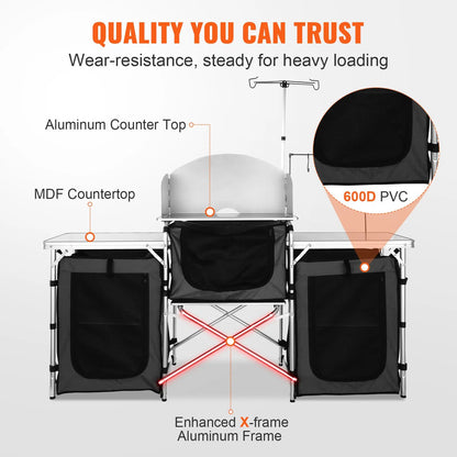 Camping Kitchen Table, Folding Outdoor Cooking Table with Storage Carrying Bag, Aluminum Cook Station 3 Cupboard & Detachable Windscreen, Quick Set-up for Picnics, BBQ, RV Traveling, Black - Image 4