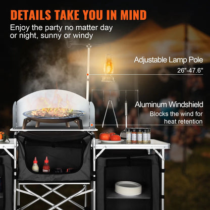 Camping Kitchen Table, Folding Outdoor Cooking Table with Storage Carrying Bag, Aluminum Cook Station 3 Cupboard & Detachable Windscreen, Quick Set-up for Picnics, BBQ, RV Traveling, Black - Image 5