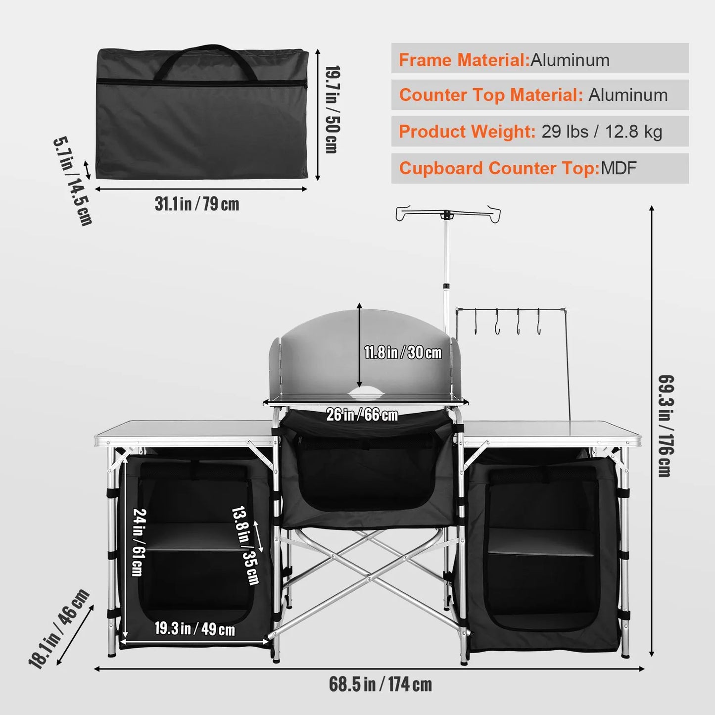 Camping Kitchen Table, Folding Outdoor Cooking Table with Storage Carrying Bag, Aluminum Cook Station 3 Cupboard & Detachable Windscreen, Quick Set-up for Picnics, BBQ, RV Traveling, Black - Image 7