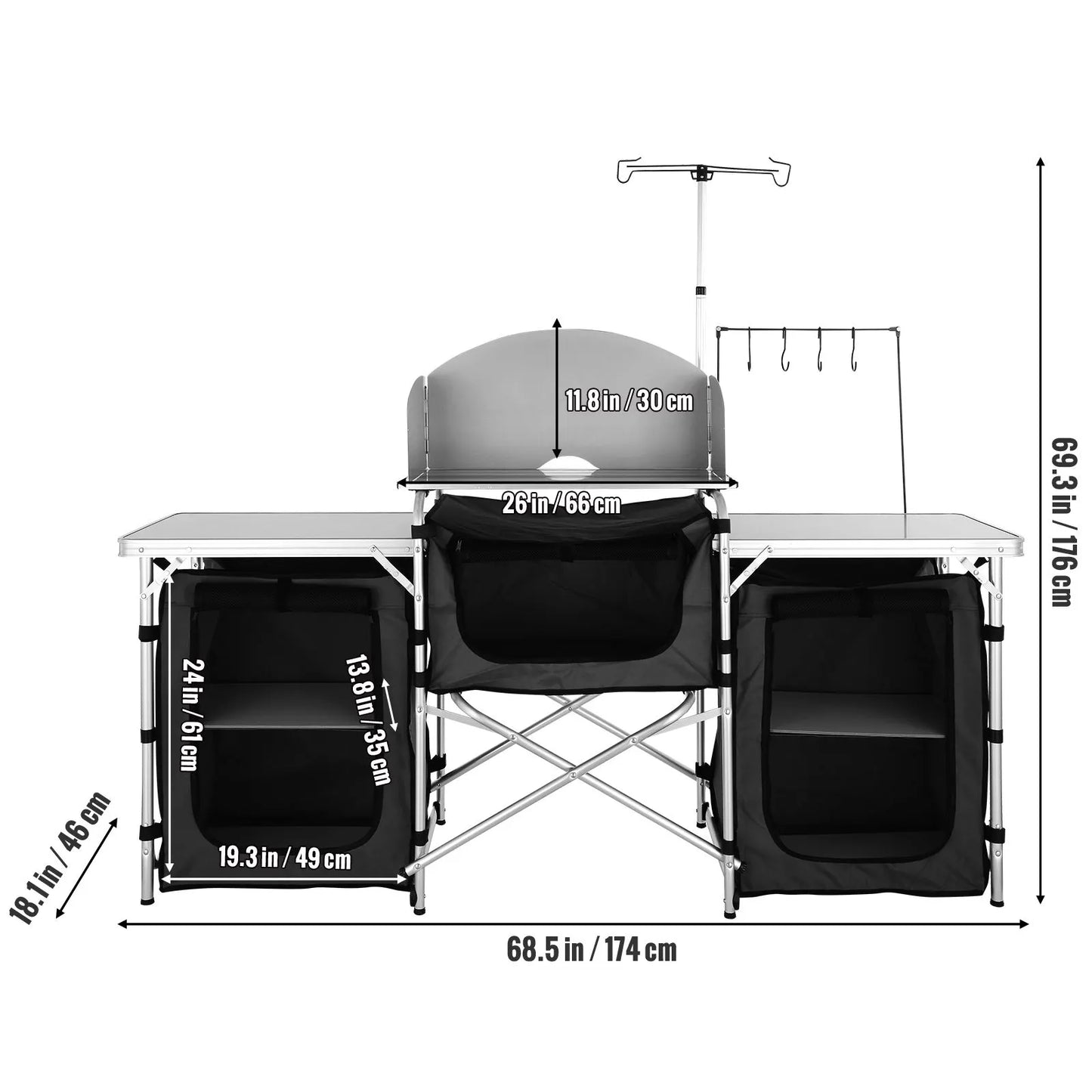 Camping Kitchen Table, Folding Outdoor Cooking Table with Storage Carrying Bag, Aluminum Cook Station 3 Cupboard & Detachable Windscreen, Quick Set-up for Picnics, BBQ, RV Traveling, Black - Image 8