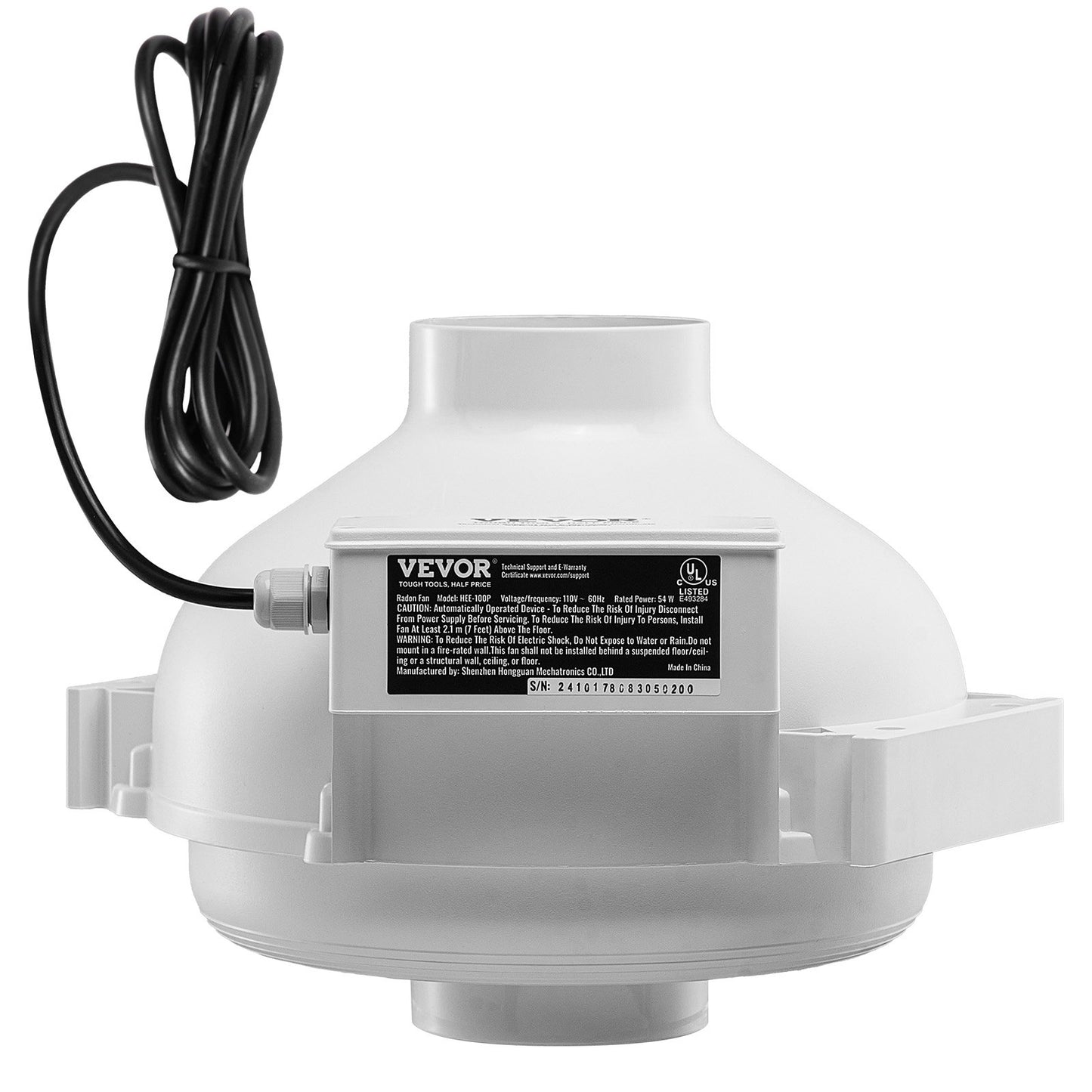 4" to 4.5" Radon Mitigation Fan System Quiet 190CFM Inline Duct Waterproof