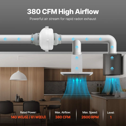 4" to 4.5" Radon Mitigation Fan System Quiet 380CFM Inline Duct Waterproof - Image 3