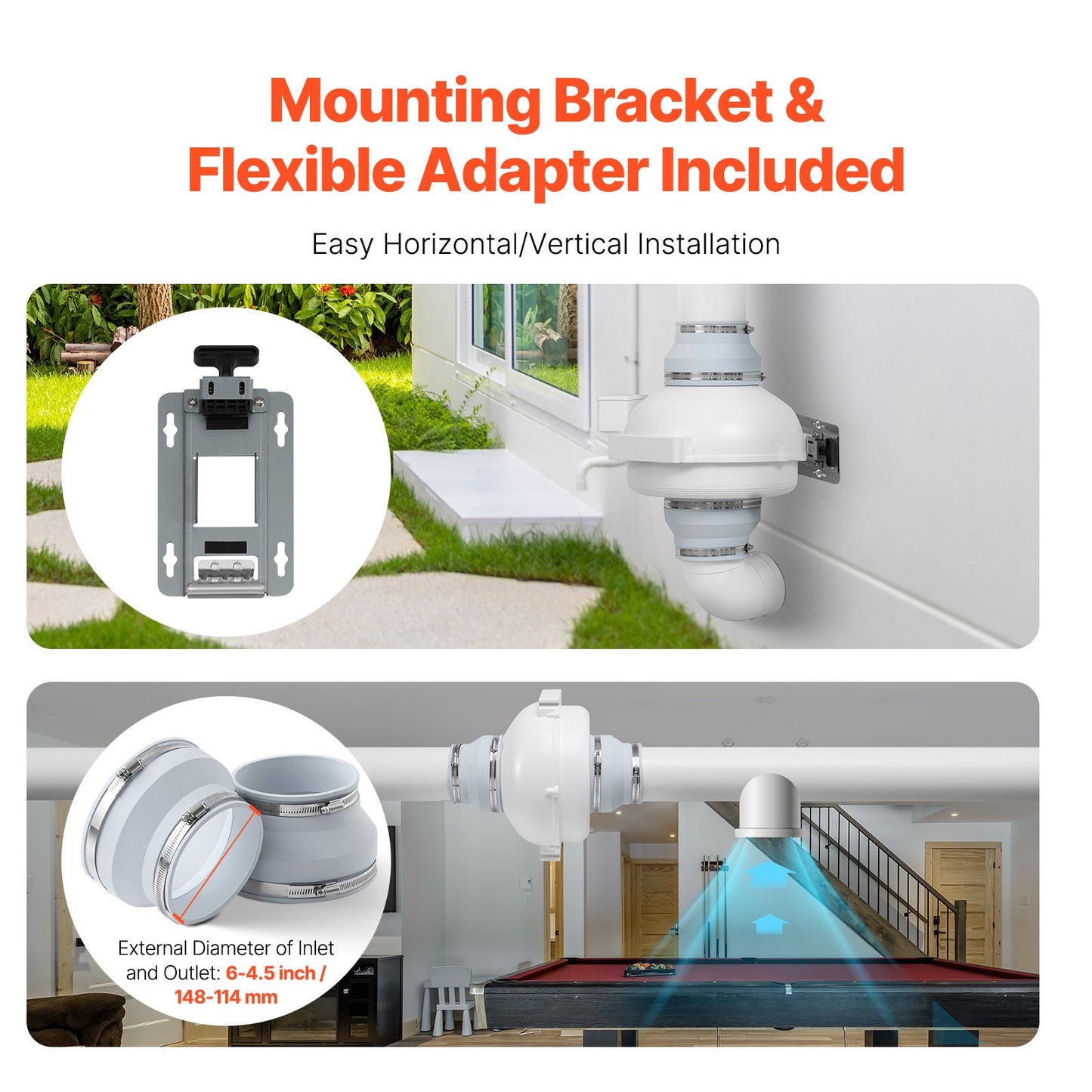 6" to 4.5" Radon Mitigation Fan System Kit Quiet 380 CFM Inline Duct Fan - Image 5