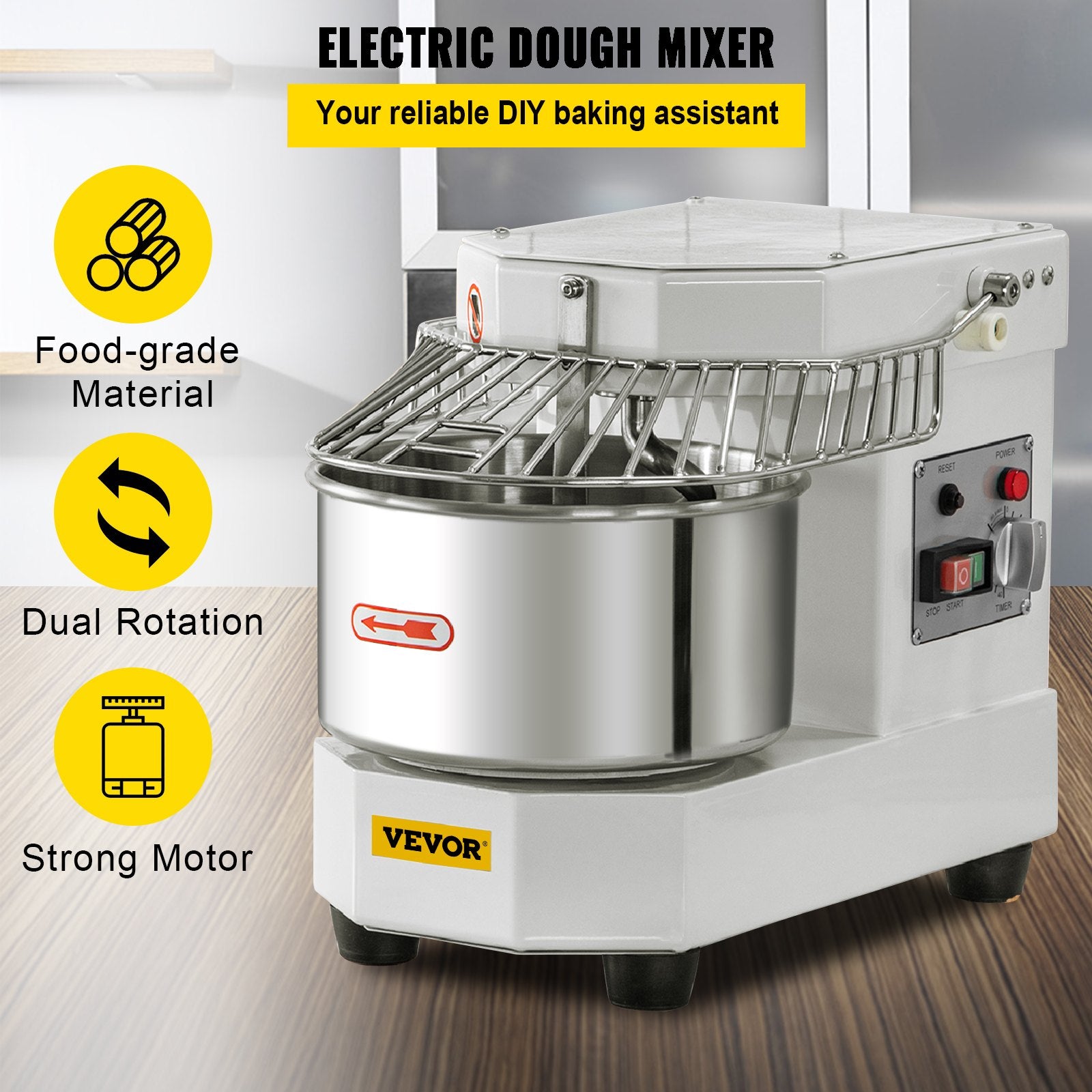 Commercial Dough Food Mixer, 8L Large Capacity Stainless Steel Mixer with Bowel, Hook, Shield, Reset Button, 450W Tilt-Head Kitchen Dough Mixers for Cake, Cream, Egg Fluid, Fillings - Image 2