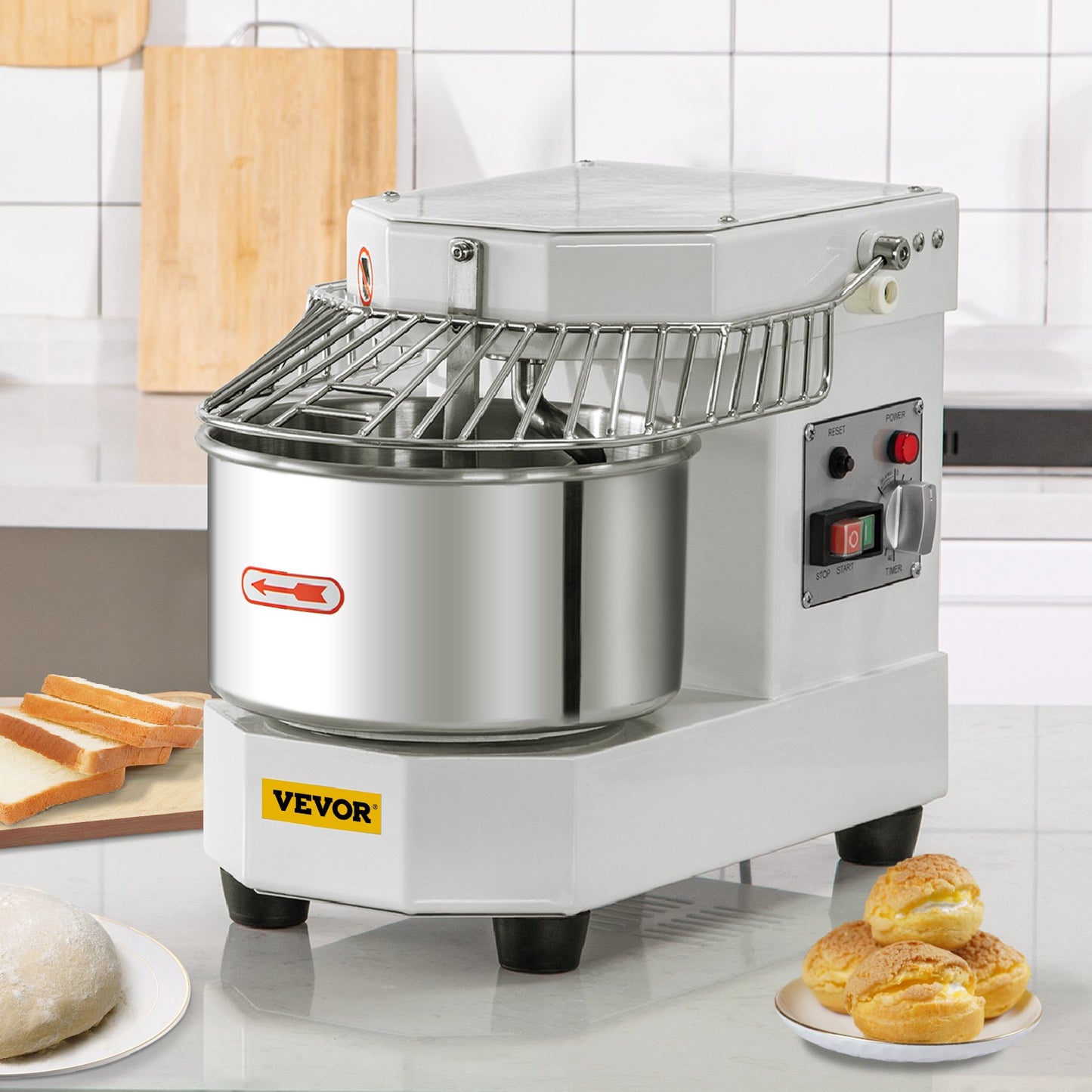 Commercial Dough Food Mixer, 8L Large Capacity Stainless Steel Mixer with Bowel, Hook, Shield, Reset Button, 450W Tilt-Head Kitchen Dough Mixers for Cake, Cream, Egg Fluid, Fillings - Image 8