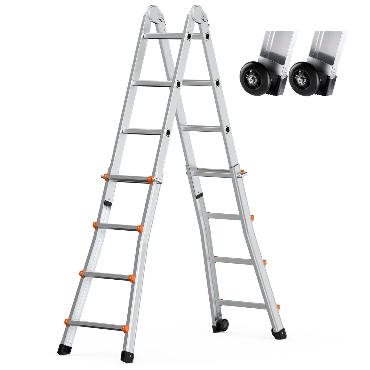 Telescoping Ladder A Frame, 13 FT Compact Aluminum Extension Ladder, Multi-Function Portable Collapsible RV Ladder, Telescopic Ladder for Homework Stairs Indoor Outdoor Roof, 330lb Load