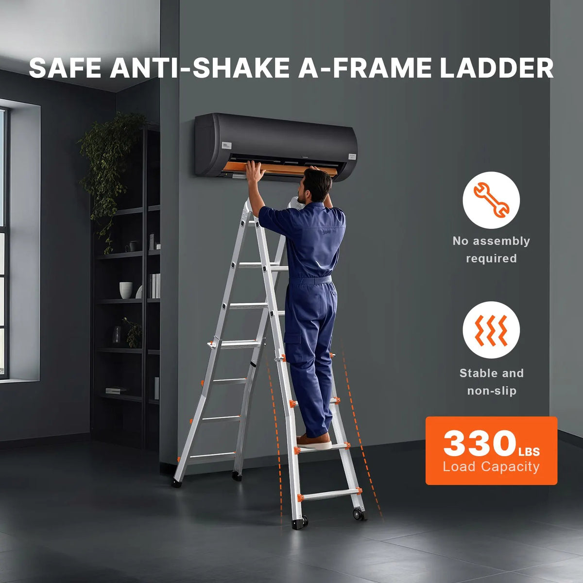 Telescoping Ladder A Frame, 13 FT Compact Aluminum Extension Ladder, Multi-Function Portable Collapsible RV Ladder, Telescopic Ladder for Homework Stairs Indoor Outdoor Roof, 330lb Load - Image 2