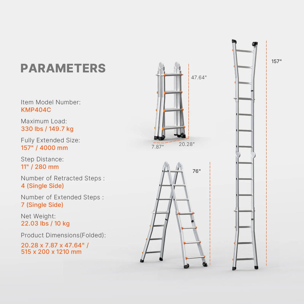 Telescoping Ladder A Frame, 13 FT Compact Aluminum Extension Ladder, Multi-Function Portable Collapsible RV Ladder, Telescopic Ladder for Homework Stairs Indoor Outdoor Roof, 330lb Load - Image 7