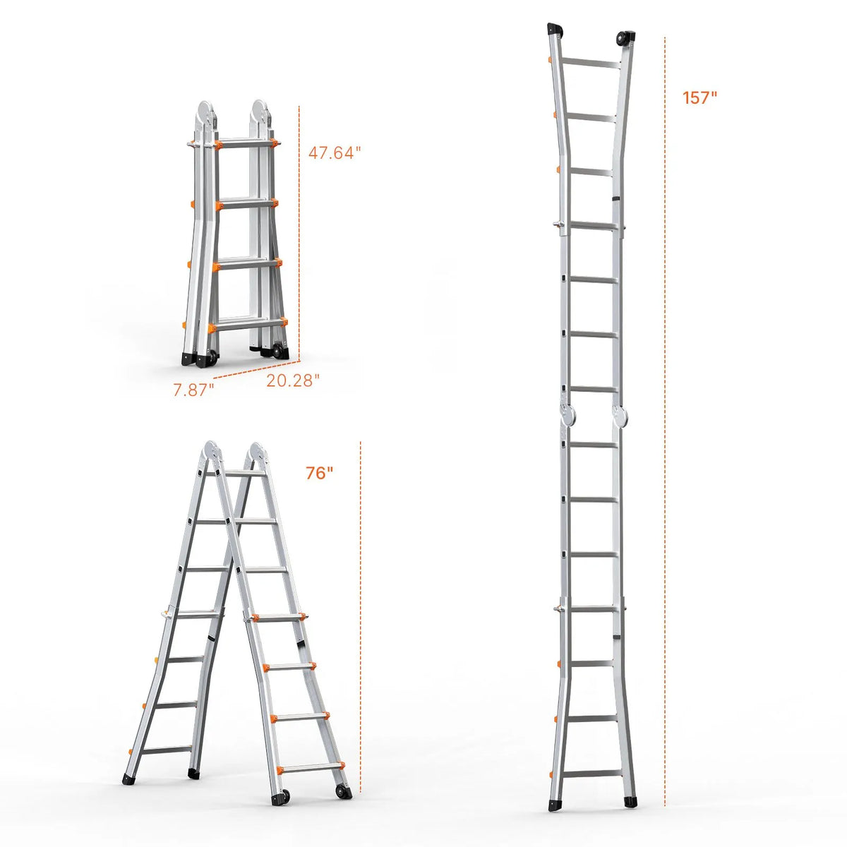 Telescoping Ladder A Frame, 13 FT Compact Aluminum Extension Ladder, Multi-Function Portable Collapsible RV Ladder, Telescopic Ladder for Homework Stairs Indoor Outdoor Roof, 330lb Load - Image 8