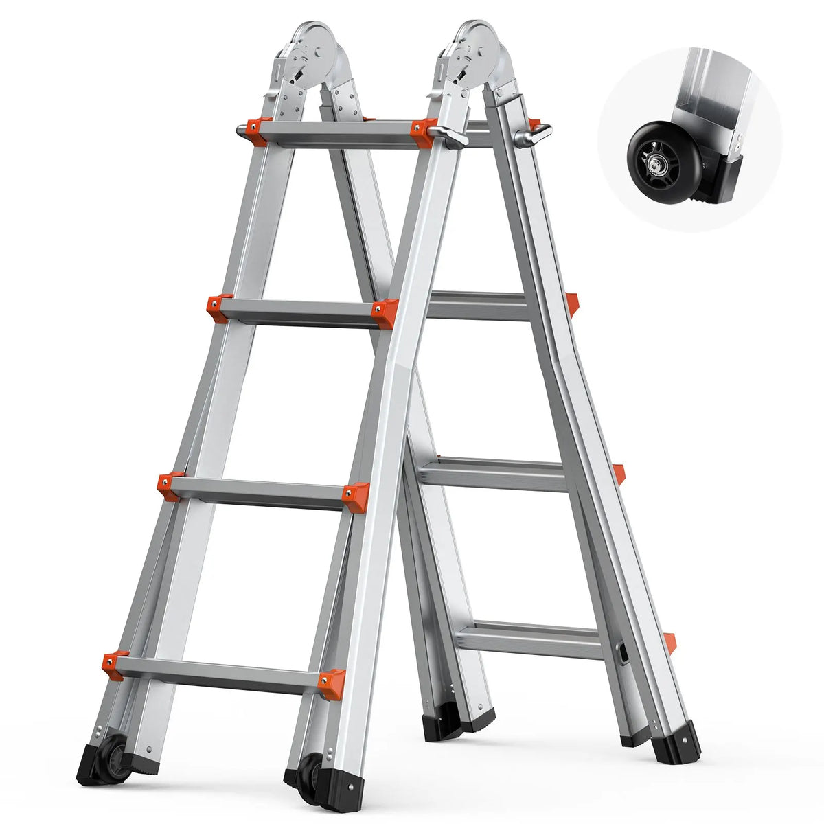 Telescoping Ladder A Frame, 13 FT Compact Aluminum Extension Ladder, Multi-Function Portable Collapsible RV Ladder, Telescopic Ladder for Homework Stairs Indoor Outdoor Roof, 330lb Load - Image 9