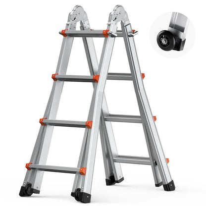 Telescoping Ladder A Frame, 13 FT Compact Aluminum Extension Ladder, Multi-Function Portable Collapsible RV Ladder, Telescopic Ladder for Homework Stairs Indoor Outdoor Roof, 330lb Load - Image 9