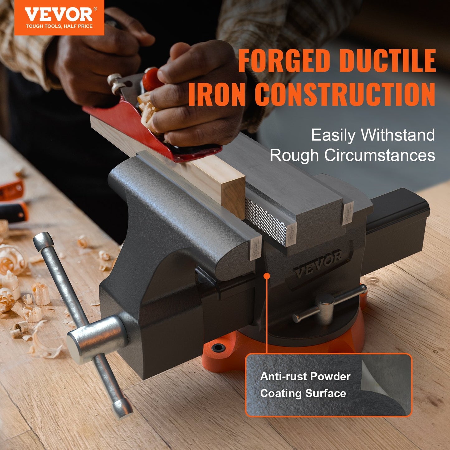 16.7cm Bench Vise Anvil Swivel Locking Base Heavy Duty Ductile Iron Vice - Image 2