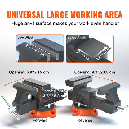 16.7cm Bench Vise Anvil Swivel Locking Base Heavy Duty Ductile Iron Vice - Image 3
