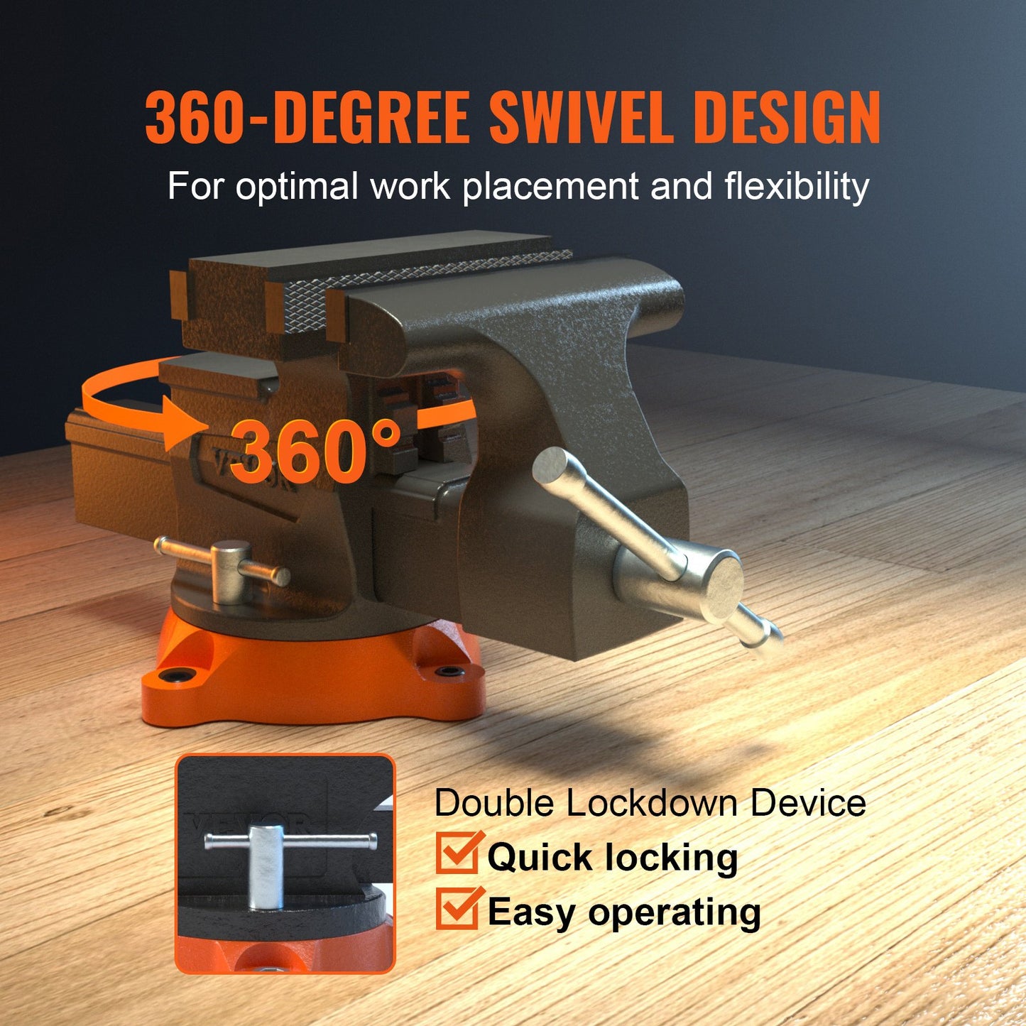 16.7cm Bench Vise Anvil Swivel Locking Base Heavy Duty Ductile Iron Vice - Image 5