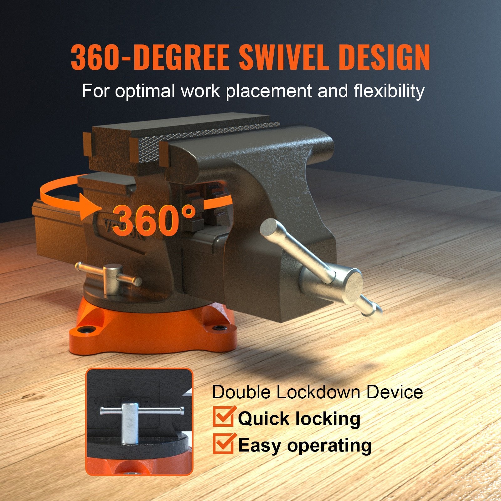 16.7cm Bench Vise Anvil Swivel Locking Base Heavy Duty Ductile Iron Vice - Image 5