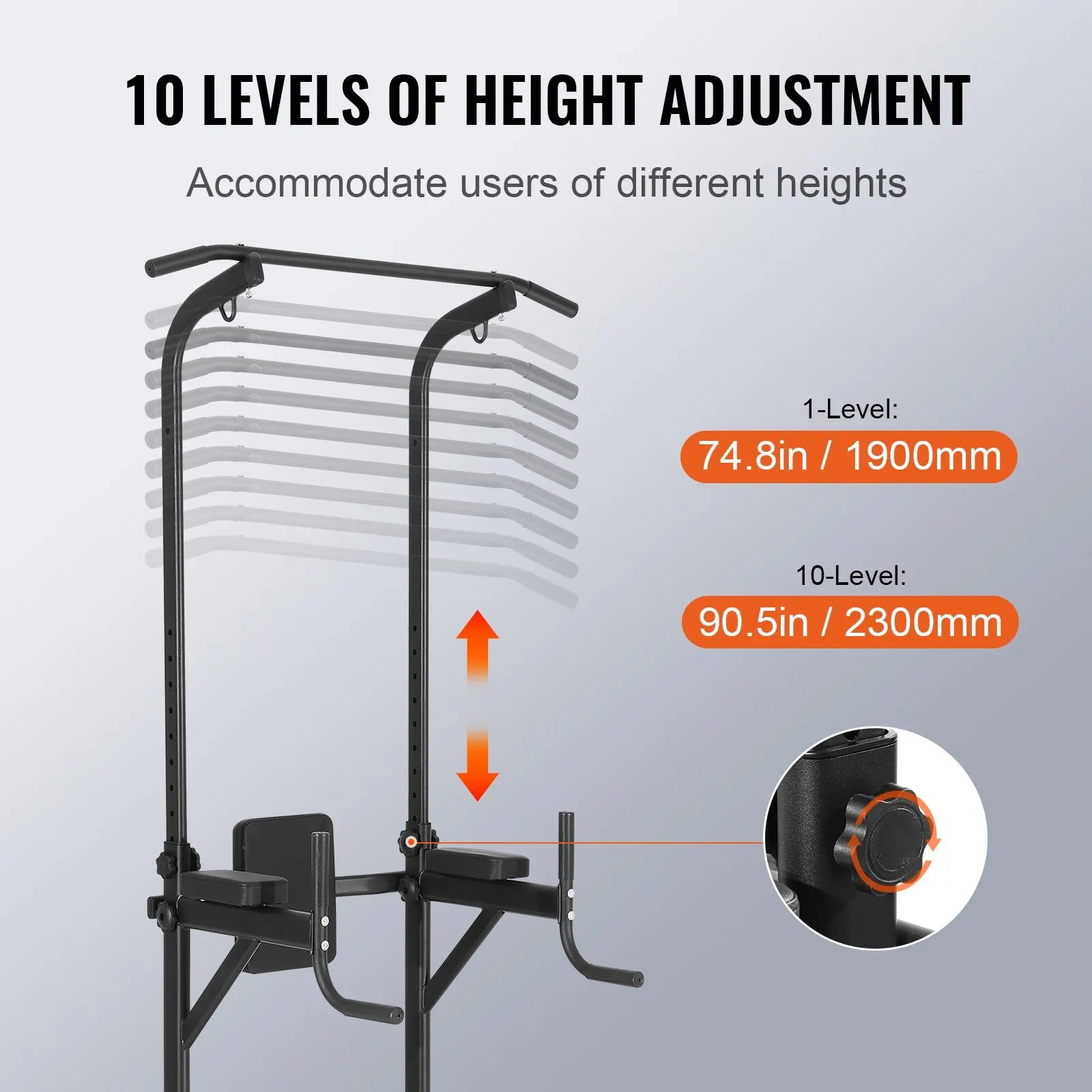 Power Tower with Bench, 10-Level Height Adjustable Pull Up Bar Stand Dip Station & Detachable Bench, Multi-Function Home Gym Strength Training Fitness Equipment with Backrest, Elbow Pads, 440LBS - Image 3