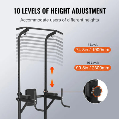 Power Tower with Bench, 10-Level Height Adjustable Pull Up Bar Stand Dip Station & Detachable Bench, Multi-Function Home Gym Strength Training Fitness Equipment with Backrest, Elbow Pads, 440LBS - Image 3