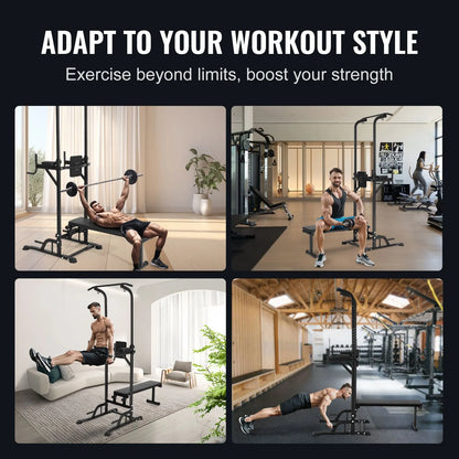 Power Tower with Bench, 10-Level Height Adjustable Pull Up Bar Stand Dip Station & Detachable Bench, Multi-Function Home Gym Strength Training Fitness Equipment with Backrest, Elbow Pads, 440LBS - Image 5