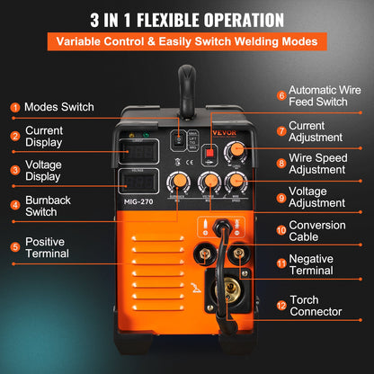 Mig Welder Welding Machine MIG-270 MIG MMA TIG IGBT DC Inverter Welder Digital Display - Image 5