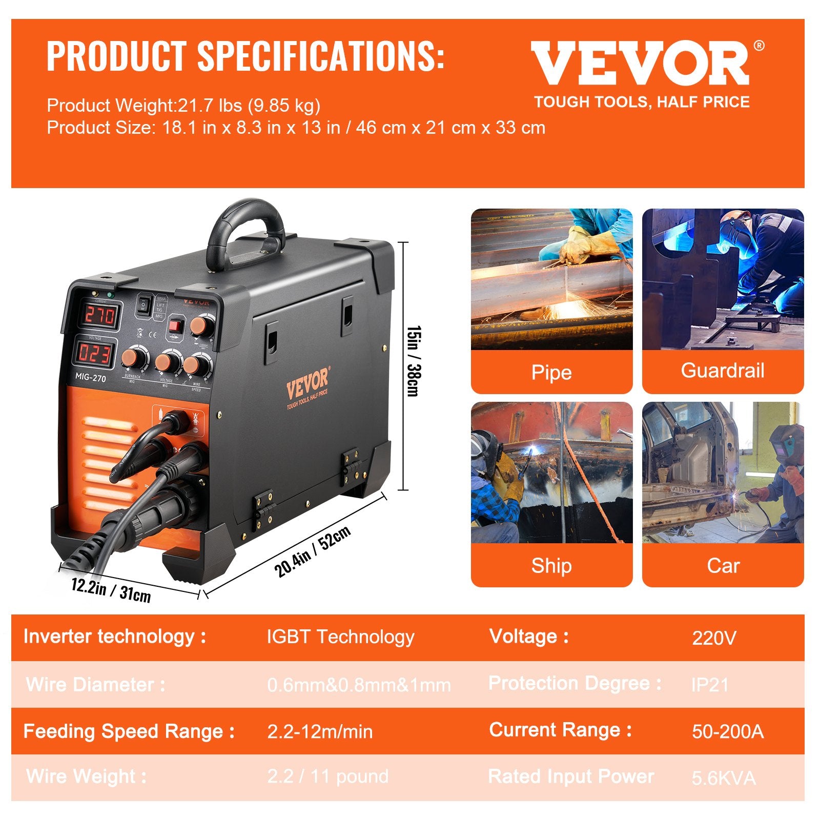 Mig Welder Welding Machine MIG-270 MIG MMA TIG IGBT DC Inverter Welder Digital Display - Image 7