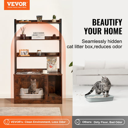 Cat Litter Box Enclosure Wooden Litter Box Furniture Hidden with 3 Shelves - Image 2