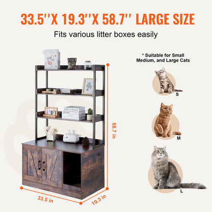 Cat Litter Box Enclosure Wooden Litter Box Furniture Hidden with 3 Shelves - Image 3