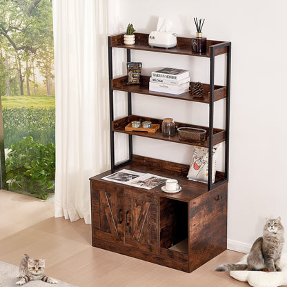 Cat Litter Box Enclosure Wooden Litter Box Furniture Hidden with 3 Shelves - Image 8