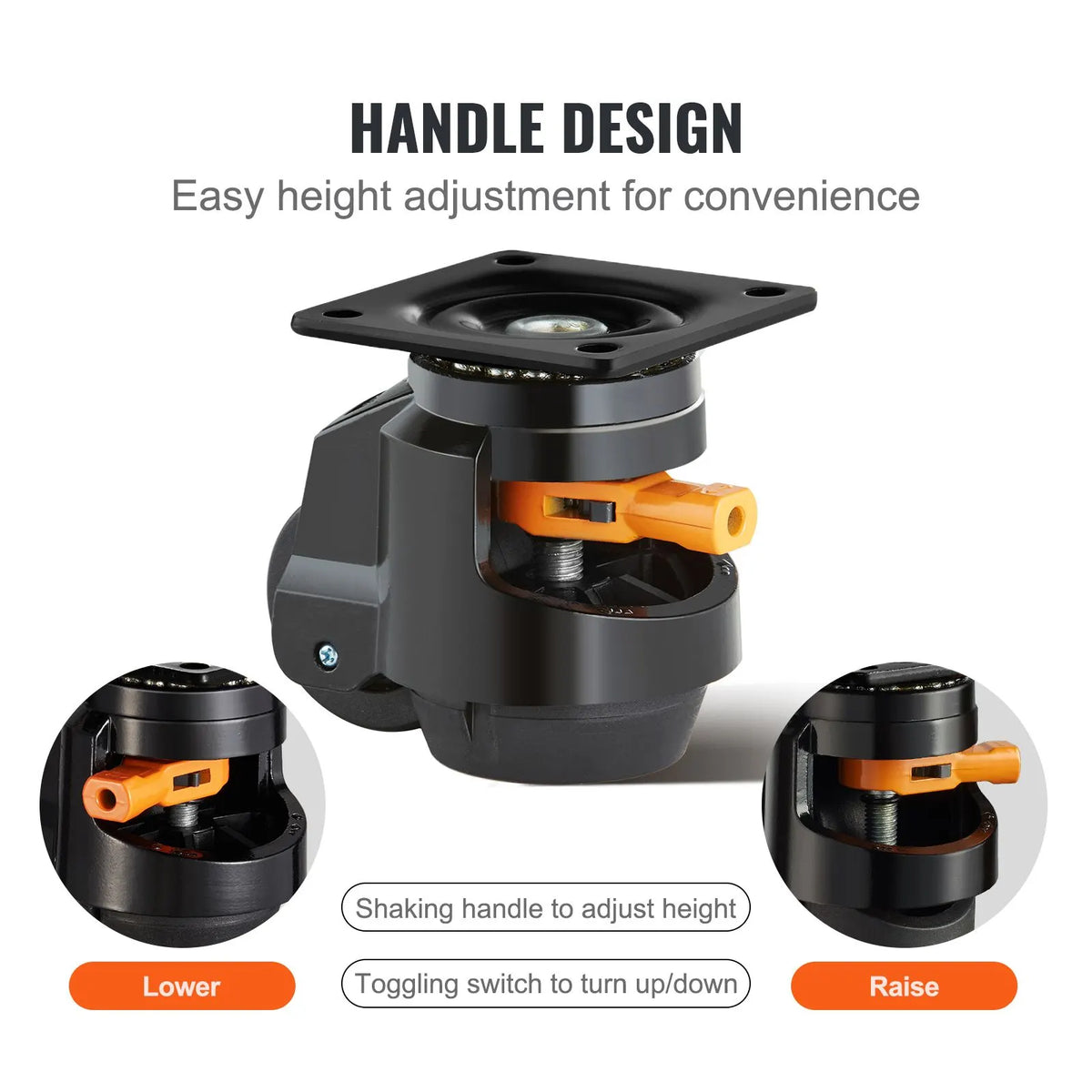 Leveling Casters, Set of 4, 1000 kg Total Load Capacity, 63.5 mm, Heavy Duty with Upgraded Handle Design, 360 Degree Swivel Caster Wheels, Adjustable Casters with Feet for Workbench, Machine - Image 2