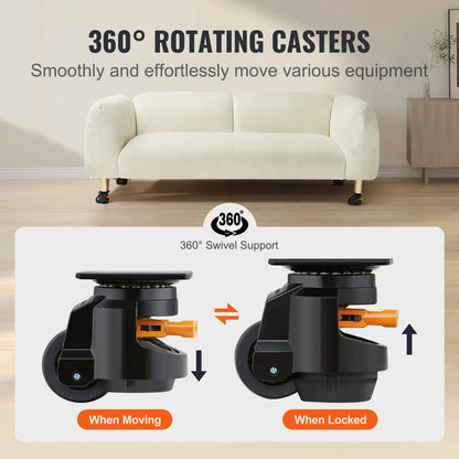 Leveling Casters, Set of 4, 1000 kg Total Load Capacity, 63.5 mm, Heavy Duty with Upgraded Handle Design, 360 Degree Swivel Caster Wheels, Adjustable Casters with Feet for Workbench, Machine - Image 4