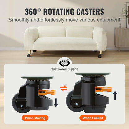 Leveling Casters, Set of 4, 1000 kg Total Load Capacity, 63.5 mm, Heavy Duty with Upgraded Handle Design, 360 Degree Swivel Caster Wheels, Adjustable Casters with Feet for Workbench, Machine - Image 4