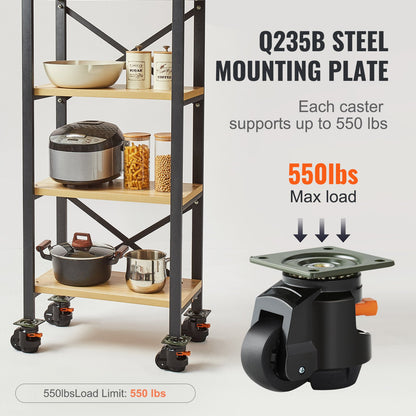 Leveling Casters, Set of 4, 1000 kg Total Load Capacity, 63.5 mm, Heavy Duty with Upgraded Handle Design, 360 Degree Swivel Caster Wheels, Adjustable Casters with Feet for Workbench, Machine - Image 5