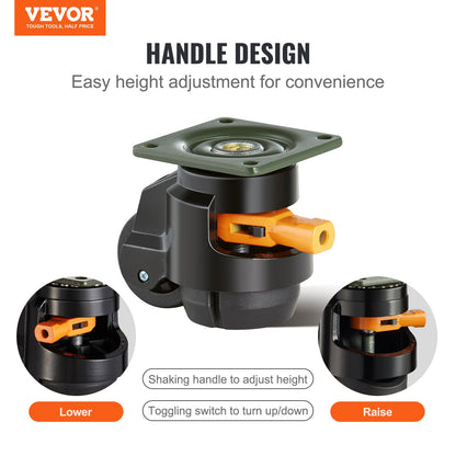 Leveling Casters, Set of 4, 500 kg Total Load Capacity, 50.8 mm, Heavy Duty with Upgraded Handle Design, 360 Degree Swivel Caster Wheels, Adjustable Casters with Feet for Workbench, Machine - Image 2