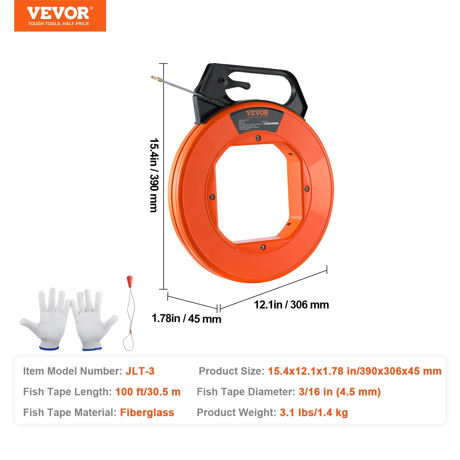 Fish Tape, 100 ft, 3/16-inch, Fiberglass Wire Puller with Optimized Housing and Handle, Easy-to-Use Cable Puller Tool, Flexible Wire Fishing Tools for Wall and Electrical Conduit, Non-Conductive - Image 7