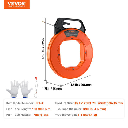 Fish Tape, 100 ft, 3/16-inch, Fiberglass Wire Puller with Optimized Housing and Handle, Easy-to-Use Cable Puller Tool, Flexible Wire Fishing Tools for Wall and Electrical Conduit, Non-Conductive - Image 7