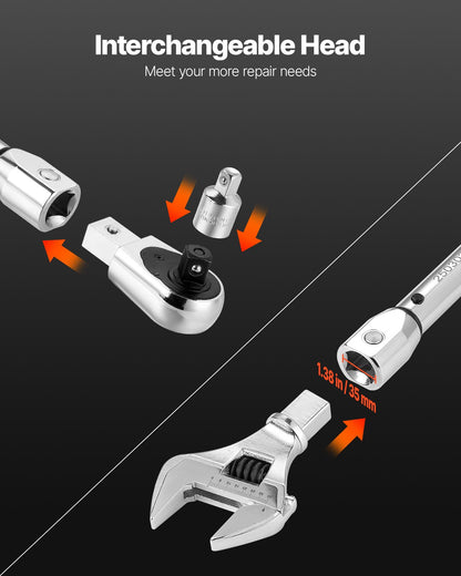 Adjustable Click Torque Wrench, 1/2 Inch Drive, 20-160 lbf-ft/27.1-216.8 N.m, Dual-direction and Dual Range Scales, 72-Tooth, ±2% Precision, with Adapter Interchangeable Jaw and Ratchet Head - Image 2