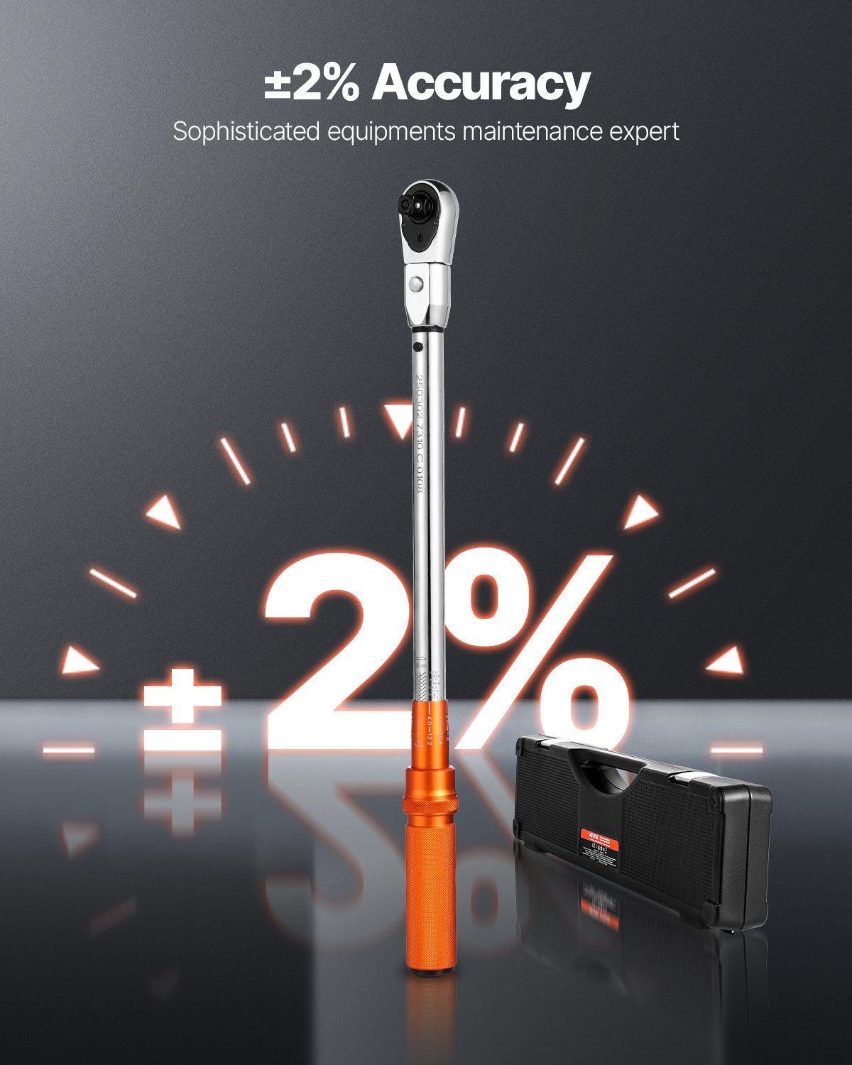 Adjustable Click Torque Wrench, 1/2 Inch Drive, 20-160 lbf-ft/27.1-216.8 N.m, Dual-direction and Dual Range Scales, 72-Tooth, ±2% Precision, with Adapter Interchangeable Jaw and Ratchet Head - Image 3