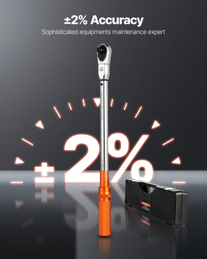 Adjustable Click Torque Wrench, 1/2 Inch Drive, 20-160 lbf-ft/27.1-216.8 N.m, Dual-direction and Dual Range Scales, 72-Tooth, ±2% Precision, with Adapter Interchangeable Jaw and Ratchet Head - Image 3