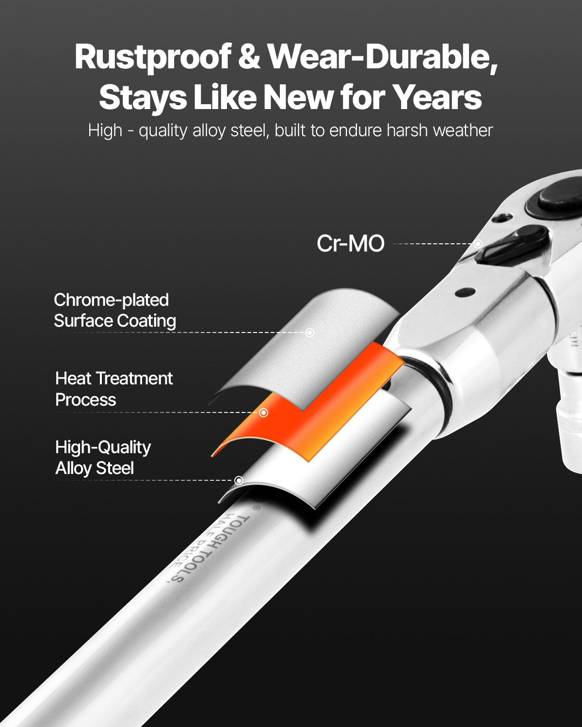 Adjustable Click Torque Wrench, 1/2 Inch Drive, 20-160 lbf-ft/27.1-216.8 N.m, Dual-direction and Dual Range Scales, 72-Tooth, ±2% Precision, with Adapter Interchangeable Jaw and Ratchet Head - Image 5