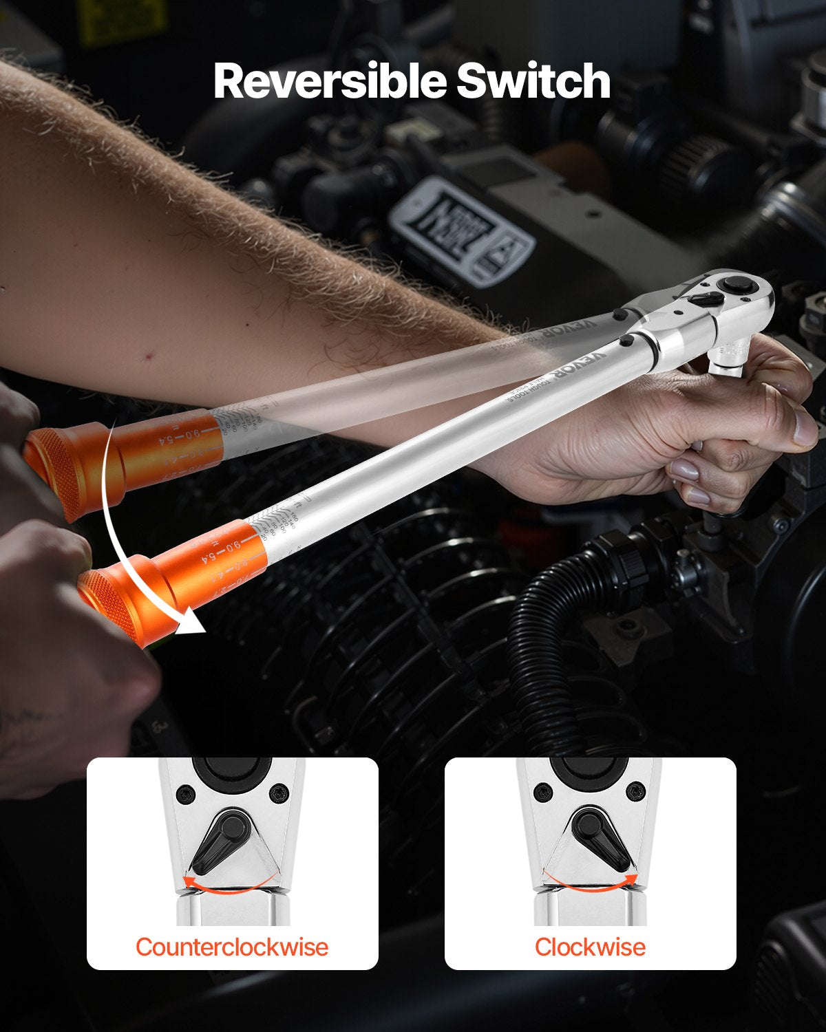 Adjustable Click Torque Wrench, 1/2 Inch Drive, 20-160 lbf-ft/27.1-216.8 N.m, Dual-direction and Dual Range Scales, 72-Tooth, ±2% Precision, with Adapter Interchangeable Jaw and Ratchet Head - Image 6