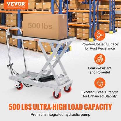 Hydraulic Lift Table Cart, 500lbs Capacity 28.5" Lifting Height, Manual Single Scissor Lift Table with 4 Wheels and Non-slip Pad, Hydraulic Scissor Cart for Material Handling, Gray - Image 2