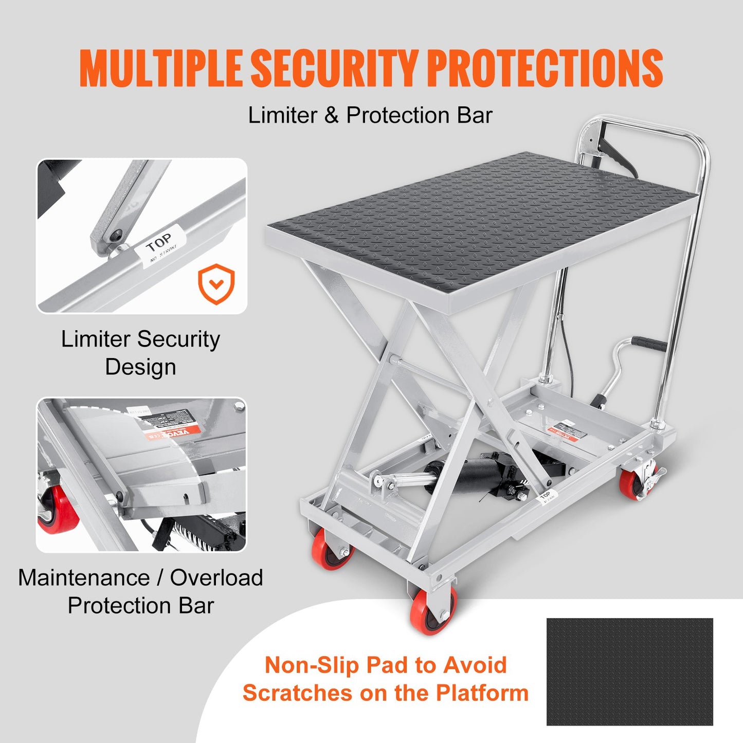Hydraulic Lift Table Cart, 500lbs Capacity 28.5" Lifting Height, Manual Single Scissor Lift Table with 4 Wheels and Non-slip Pad, Hydraulic Scissor Cart for Material Handling, Gray - Image 5