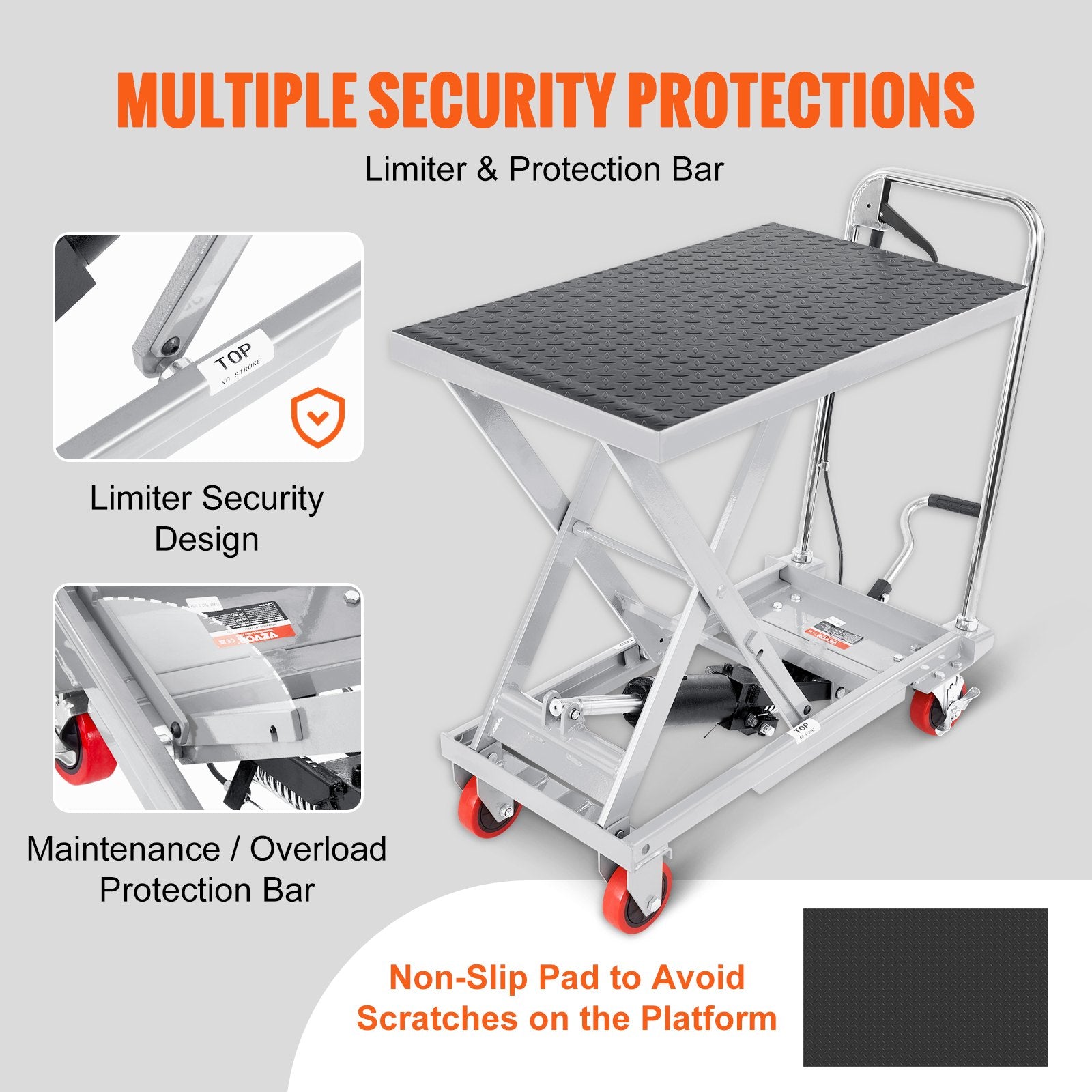 Hydraulic Lift Table Cart, 500lbs Capacity 28.5" Lifting Height, Manual Single Scissor Lift Table with 4 Wheels and Non-slip Pad, Hydraulic Scissor Cart for Material Handling, Gray - Image 5