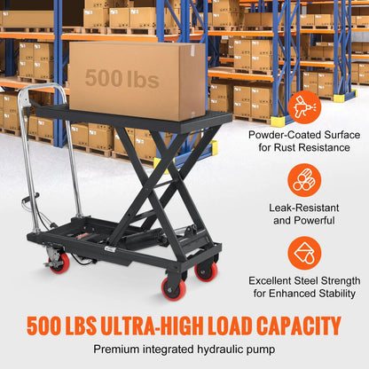 Hydraulic Lift Table Cart, 330lbs Capacity 28.5" Lifting Height, Manual Single Scissor Lift Table with 4 Wheels and Non-slip Pad, Hydraulic Scissor Cart for Material Handling, Black - Image 2
